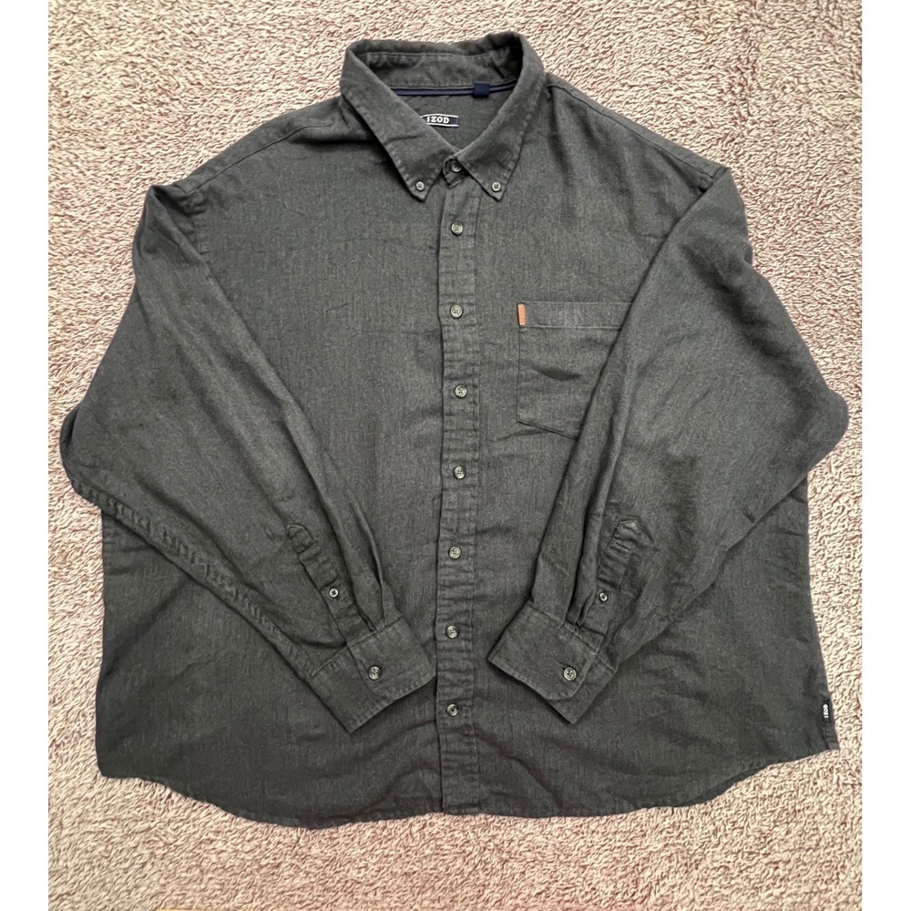 IZOD Mens 3XL Big Tall Charcoal Gray Button Down Long Sleeve Shirt Pocket